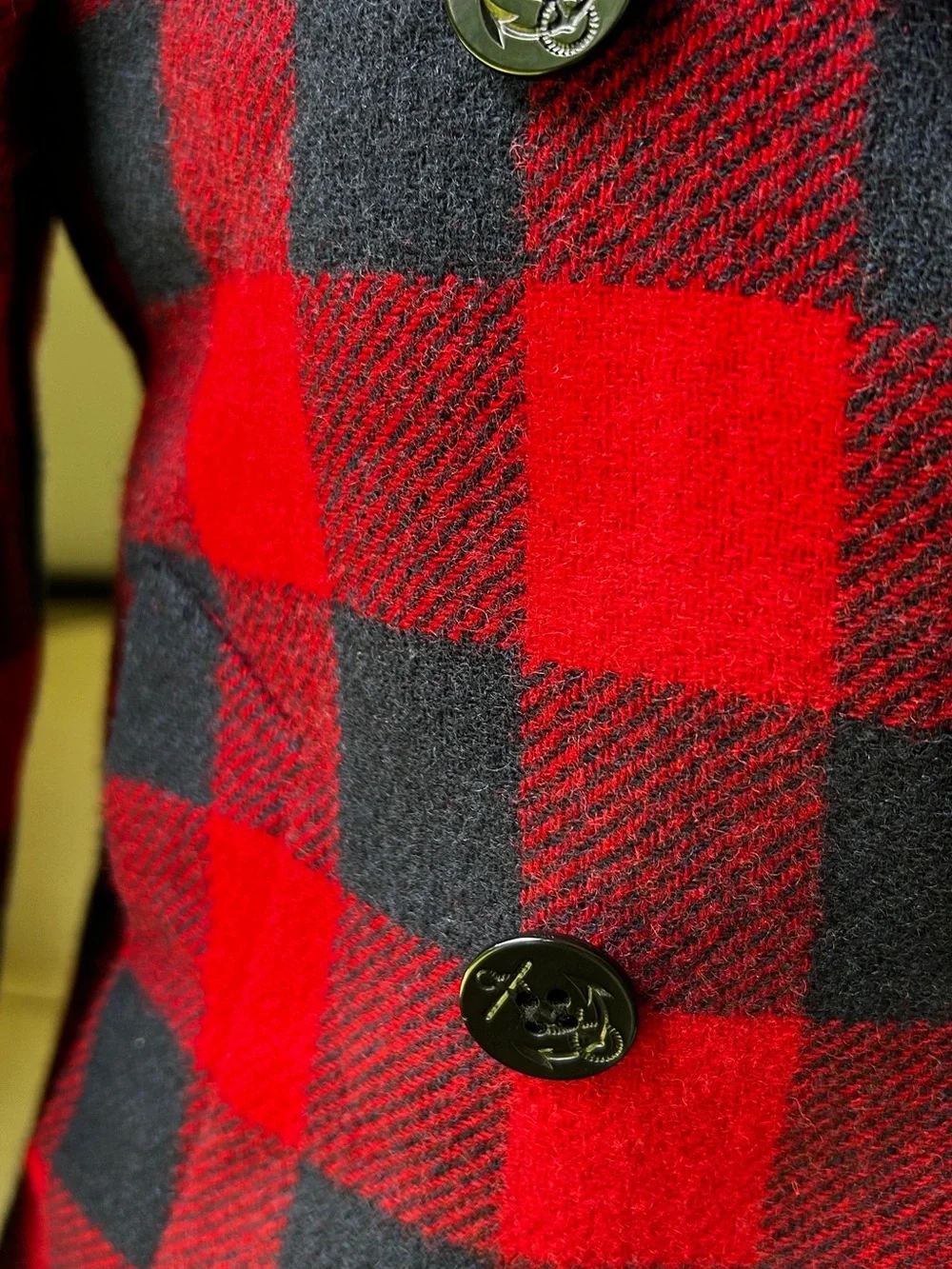 J Crew Red & Navy Buffalo Plaid Women's Wool Peacoat - Picture 4 of 14